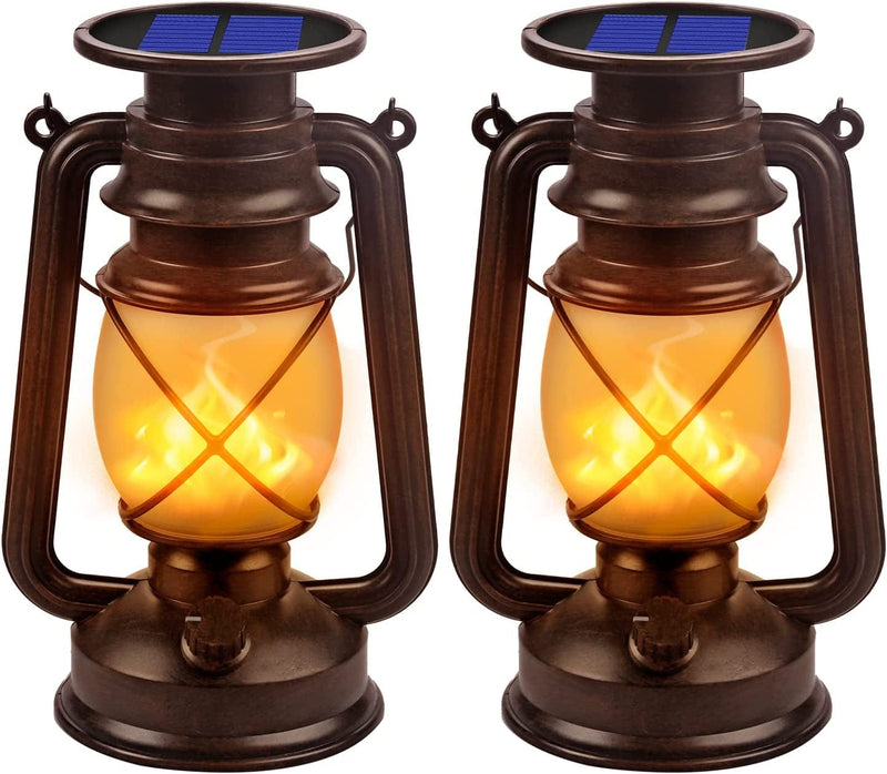 Marlrin Solar Lantern Outdoor Hanging Solar Lights Dancing Flame Vintage Led Waterproof Camping Lamps, Landscape Decor for Table Patio Garden Yard Pathway Porch 2 Pack Home & Garden > Lighting > Lamps Marlrin   