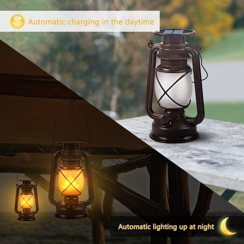 Marlrin Solar Lantern Outdoor Hanging Solar Lights Dancing Flame Vintage Led Waterproof Camping Lamps, Landscape Decor for Table Patio Garden Yard Pathway Porch 2 Pack