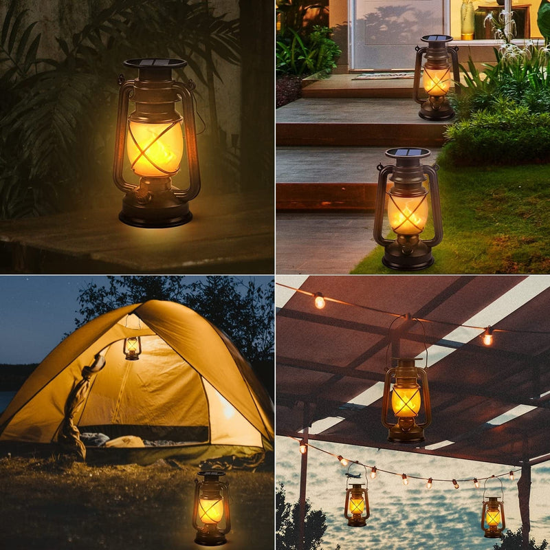 Marlrin Solar Lantern Outdoor Hanging Solar Lights Dancing Flame Vintage Led Waterproof Camping Lamps, Landscape Decor for Table Patio Garden Yard Pathway Porch 2 Pack Home & Garden > Lighting > Lamps Marlrin   