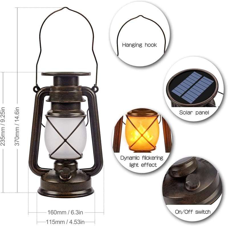 Marlrin Solar Lantern Outdoor Hanging Solar Lights Dancing Flame Vintage Led Waterproof Camping Lamps, Landscape Decor for Table Patio Garden Yard Pathway Porch 2 Pack