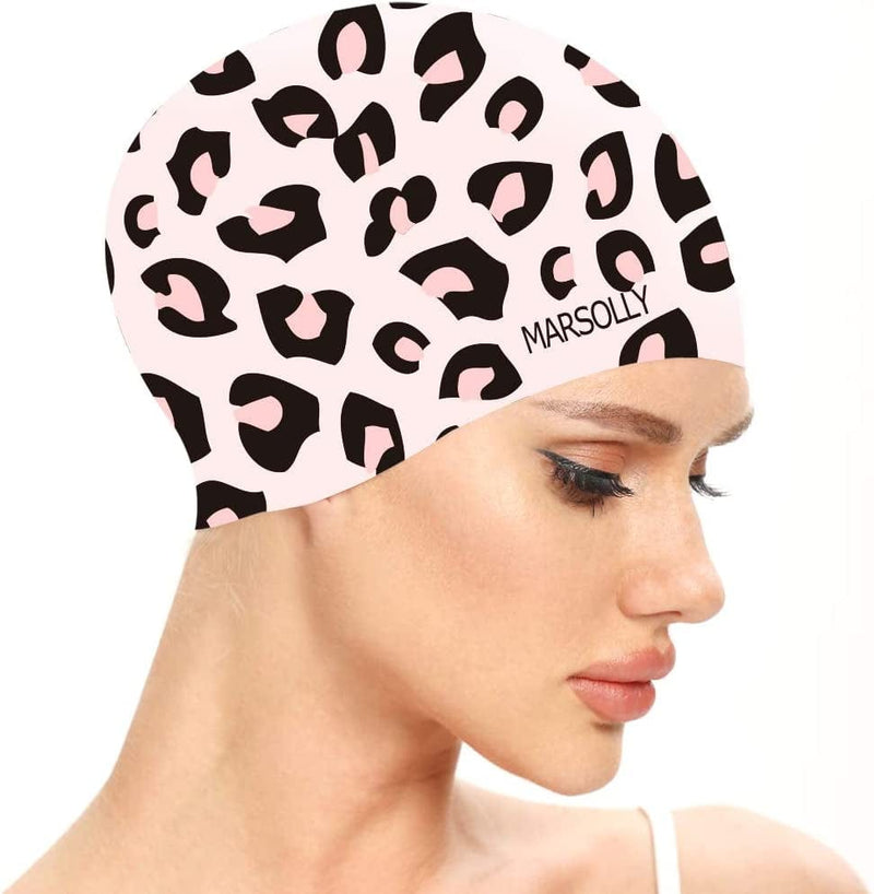 Marsolly Swim Cap Women, Silicone Swimming Cap for Long Hair with Leopard Printed Sporting Goods > Outdoor Recreation > Boating & Water Sports > Swimming > Swim Caps LEHE Pink  
