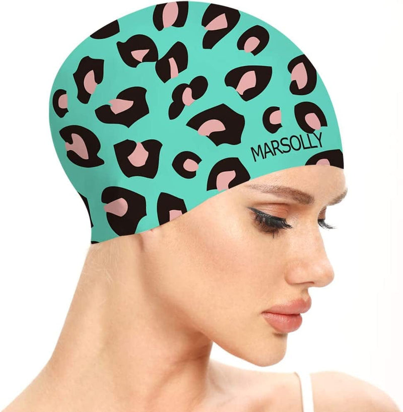 Marsolly Swim Cap Women, Silicone Swimming Cap for Long Hair with Leopard Printed Sporting Goods > Outdoor Recreation > Boating & Water Sports > Swimming > Swim Caps LEHE Green  