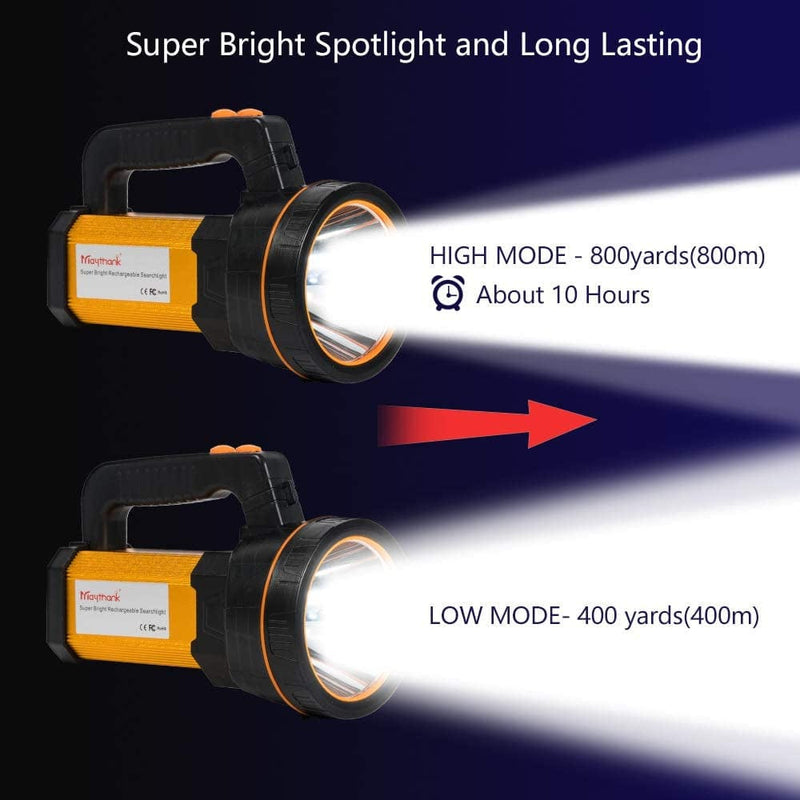 MAYTHANK High Powered Super Bright Handheld LED Spotlight Flashlight 6000 Lumens Powerful Rechargeable Large Capacity Long Lasting Big Heavy Duty Searchlight