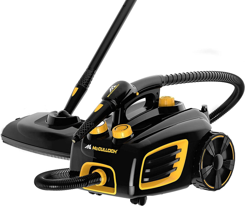 Mcculloch MC1375 Canister Steam Cleaner with 20 Accessories, Extra-Long Power Cord, Chemical-Free Cleaning for Most Floors, Counters, Appliances, Windows, Autos, and More, 1-(Pack), Black