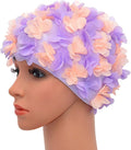 Medifier Lace Vintage Swim Cap Floral Petal Retro Style Bathing Caps for Women Rose Sporting Goods > Outdoor Recreation > Boating & Water Sports > Swimming > Swim Caps CL Purple and light pink  