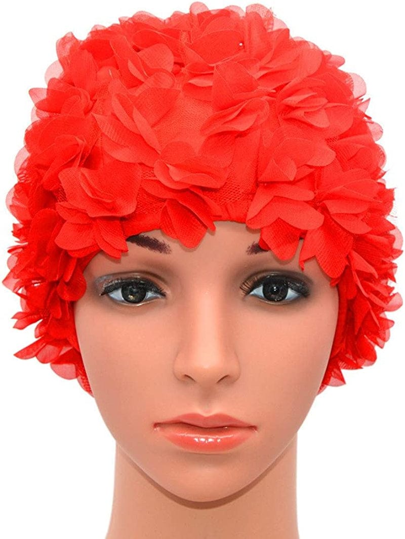 Medifier Lace Vintage Swim Cap Floral Petal Retro Style Bathing Caps for Women Rose Sporting Goods > Outdoor Recreation > Boating & Water Sports > Swimming > Swim Caps CL Red  