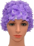 Medifier Lace Vintage Swim Cap Floral Petal Retro Style Bathing Caps for Women Rose Sporting Goods > Outdoor Recreation > Boating & Water Sports > Swimming > Swim Caps CL Purple  