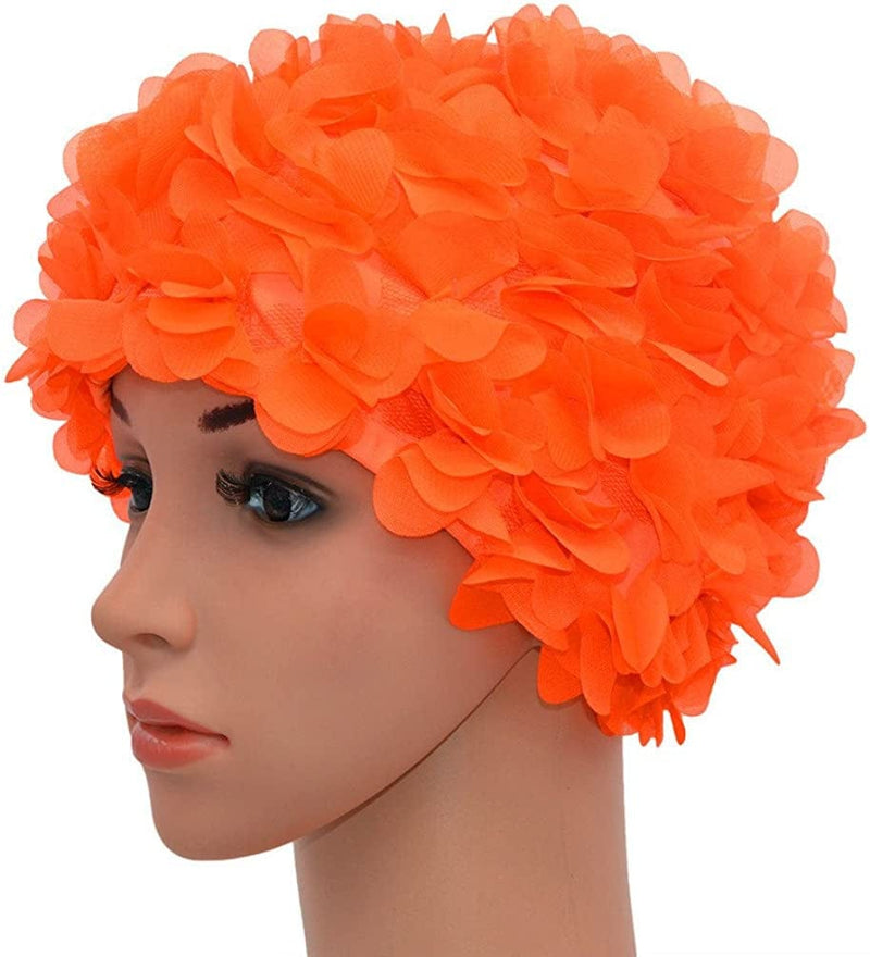 Medifier Lace Vintage Swim Cap Floral Petal Retro Style Bathing Caps for Women Rose Sporting Goods > Outdoor Recreation > Boating & Water Sports > Swimming > Swim Caps CL Orange  