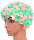 Medifier Lace Vintage Swim Cap Floral Petal Retro Style Bathing Caps for Women Rose Sporting Goods > Outdoor Recreation > Boating & Water Sports > Swimming > Swim Caps CL Pink and green  