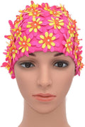 Medifier Swim Cap Floral Petal Retro Style Bathing Caps for Women Sporting Goods > Outdoor Recreation > Boating & Water Sports > Swimming > Swim Caps Medifier Rose Red  