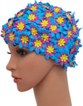Medifier Swim Cap Floral Petal Retro Style Bathing Caps for Women Sporting Goods > Outdoor Recreation > Boating & Water Sports > Swimming > Swim Caps Medifier Blue  