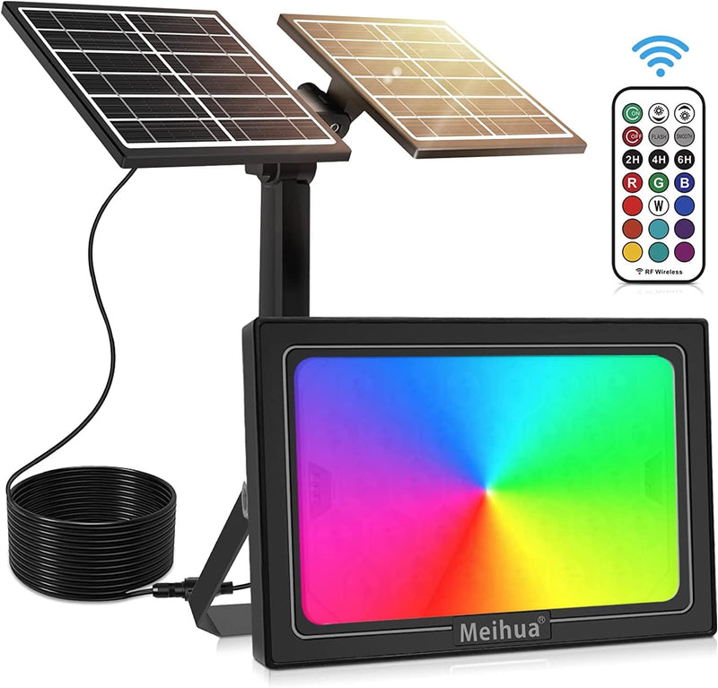MEIHUA RGBW Solar LED Flood Lights, IP66 Waterproof Solar Powered RGBW Floodlight, Remote Control Dimmable Timing Memory Function, Solar Outdoor Flood Light Spotlights for Garden, Party, Holiday Home & Garden > Lighting > Flood & Spot Lights MEIHUA   