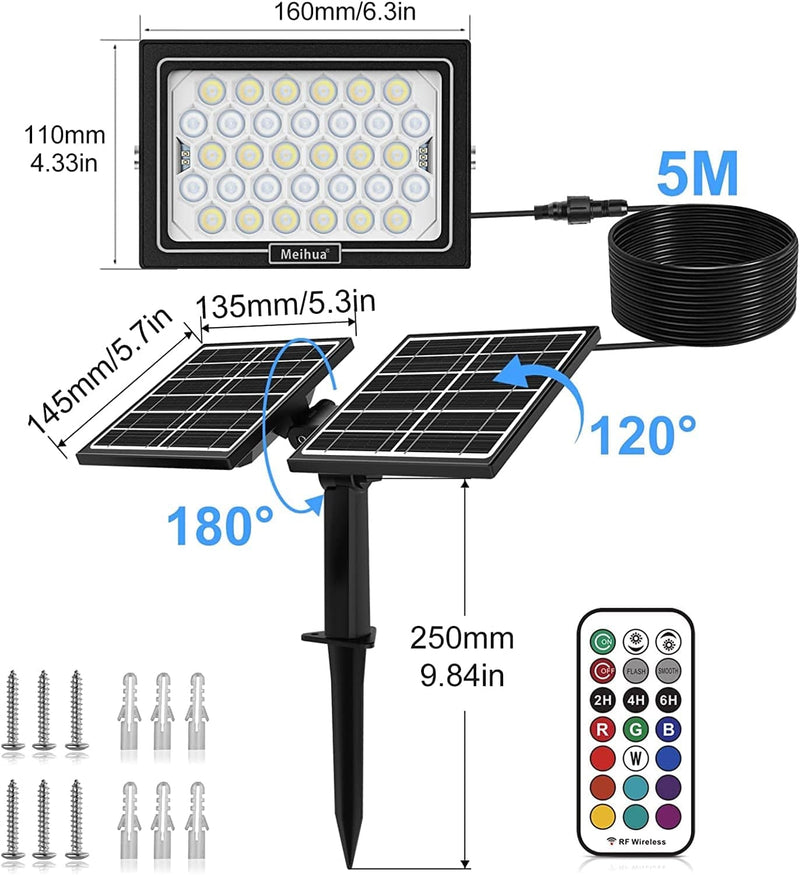 MEIHUA RGBW Solar LED Flood Lights, IP66 Waterproof Solar Powered RGBW Floodlight, Remote Control Dimmable Timing Memory Function, Solar Outdoor Flood Light Spotlights for Garden, Party, Holiday Home & Garden > Lighting > Flood & Spot Lights MEIHUA   