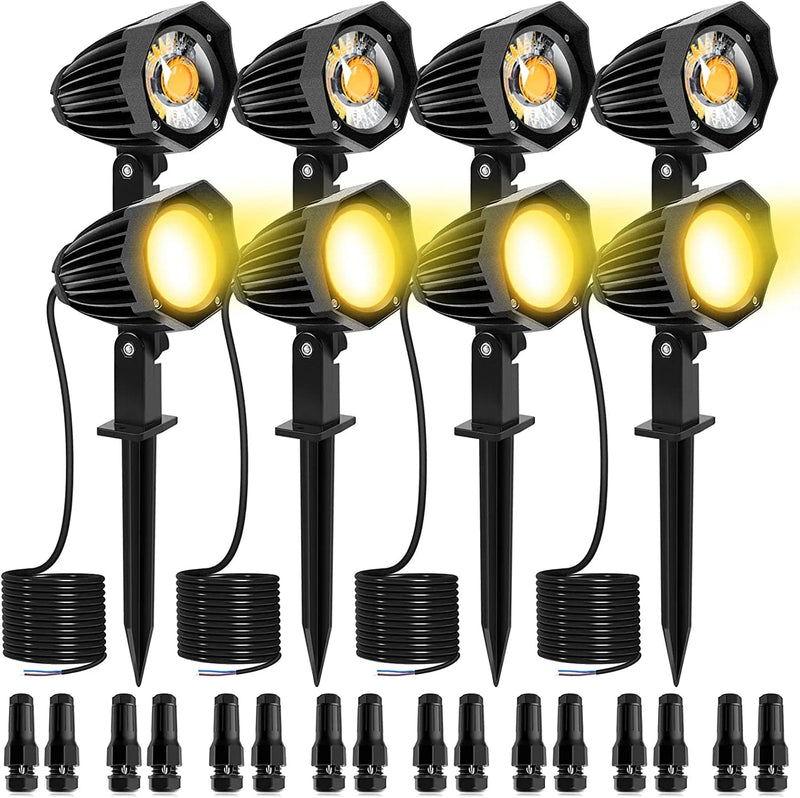 MEIKEE 15W Low Voltage Landscape Lights, 12V 1500LM Warm White LED Landscape Lighting, IP66 Waterproof, Spotlights Outdoor with Stake Pathway Lights Yard Tree Flag Building (10 Pack with Connectors) Home & Garden > Lighting > Flood & Spot Lights MEIKEE 8 Pack  