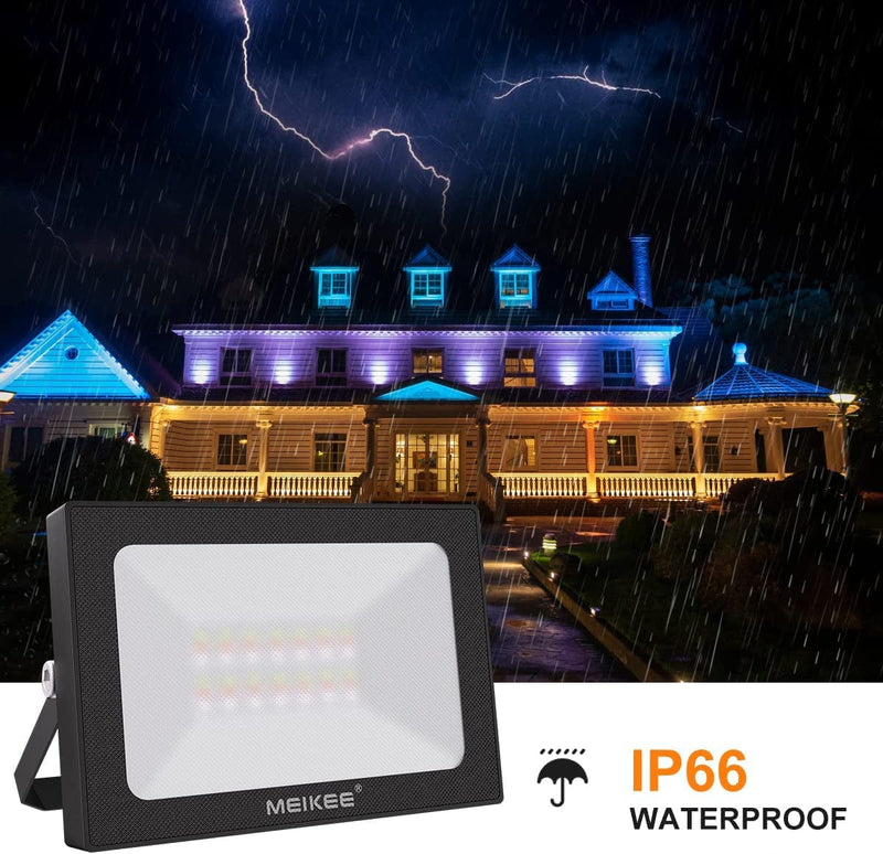 MEIKEE 4 Pack RGB LED Flood Lights 200W Equivalent, 25W Color Changing Floodlight with Remote, IP66 Waterproof Outdoor Indoor Dimmable Wall Washer Light Party Stage Lights Garden Landscape Lighting Home & Garden > Lighting > Flood & Spot Lights MEIKEE   