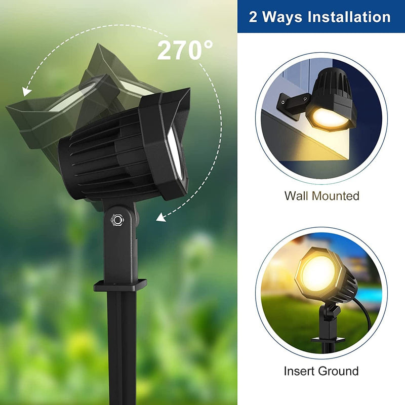 MEIKEE LED Landscape Lights 15W 2 Packs, 120V AC, IP66 Waterproof, 2700K Warm White Spotlights Outdoor with Stake for Lawn Decorative Lamp Pathway House Garden Spot Lights 5FT Cord US 3- Plug Home & Garden > Lighting > Flood & Spot Lights MEIKEE   