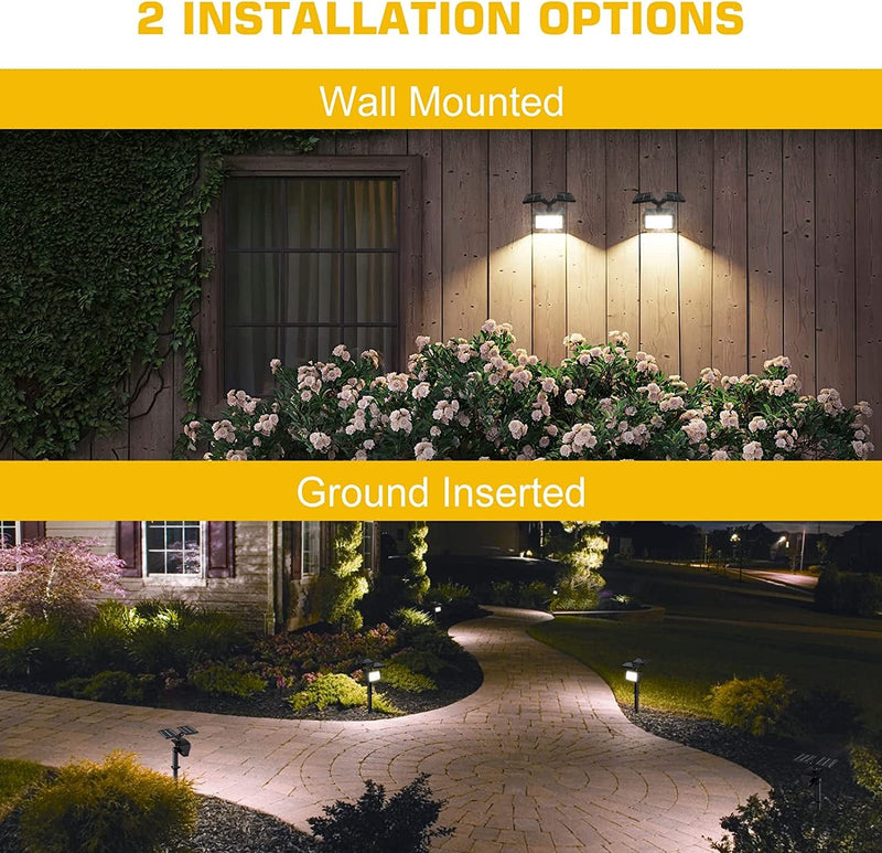 MEIKEE Motion Sensor Solar Spot Lights Outdoor, 3 Color Lighting Modes IP66 Waterproof LED Solar Landscape Spotlights Dimmable Auto On/Off Wall Lights for Pathway Driveway Garden Patio Yard -4 Pack