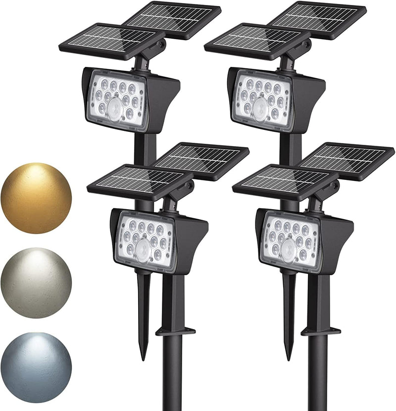 MEIKEE Motion Sensor Solar Spot Lights Outdoor, 3 Color Lighting Modes IP66 Waterproof LED Solar Landscape Spotlights Dimmable Auto On/Off Wall Lights for Pathway Driveway Garden Patio Yard -4 Pack Home & Garden > Lighting > Flood & Spot Lights MEIKEE 4 Pack  