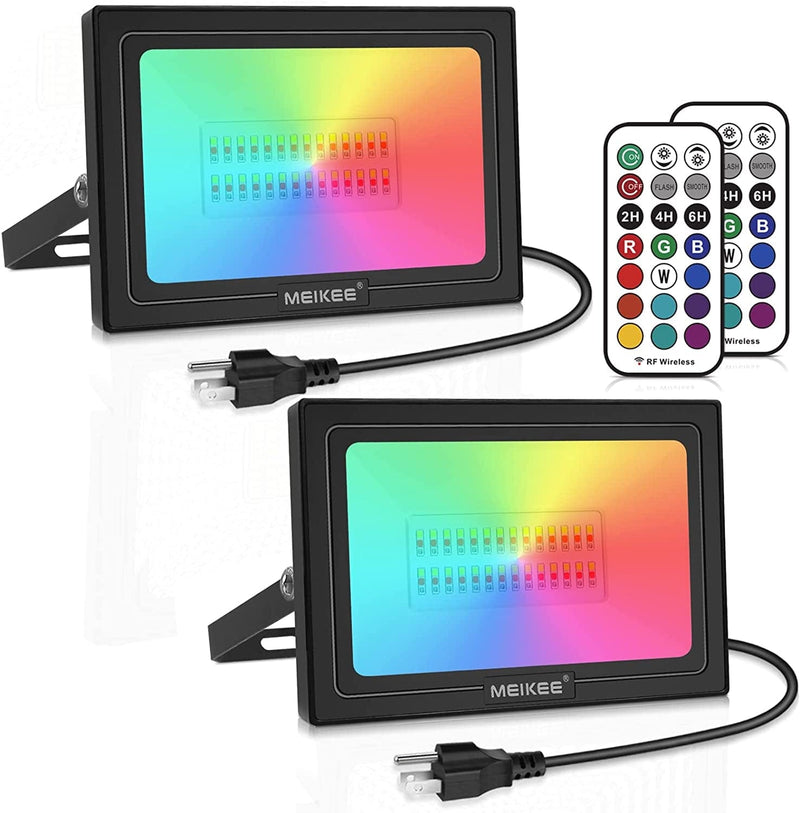 MEIKEE RGB Flood Lights Outdoor 35W, 300W Equivalent, 2 Pack LED Flood Light Color Changing with Remote Plug, IP66 Waterproof, Dimmable Timing Memory Decorative Light for Events Landscape Light Party Home & Garden > Lighting > Flood & Spot Lights MEIKEE 35W 2 Pack  