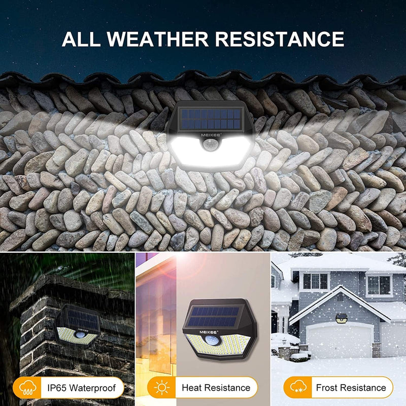 MEIKEE Solar Lights Outdoor, 150 Leds Solar Outdoor Lights Motion Detected 270° Wide Angle Security Lights, IP65 Waterproof Wireless Solar Lamp for Steps Garden Patio Yard Deck Garage Wall, 4-Pack Home & Garden > Lighting > Lamps MEIKEE   