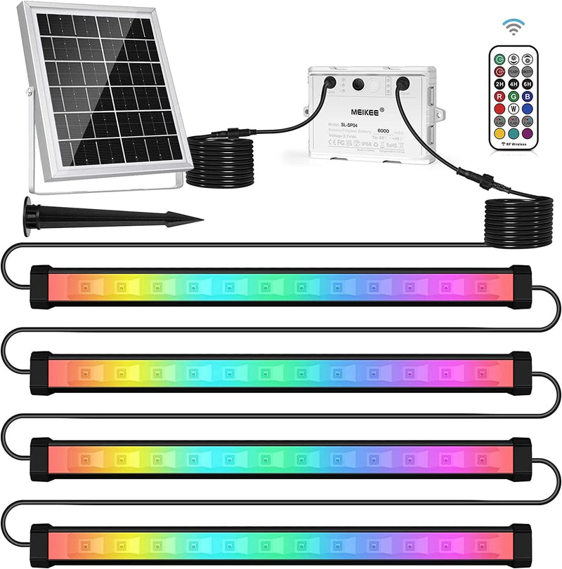 MEIKEE Solar RGBW LED Wall Washer Light 4 in 1, IP66 Waterproof Color Changing Lights Bar with Remote, Dimmable Memory Timing Flood Light for Outdoor Indoor Wedding Halloween Christmas Stage Lighting Home & Garden > Lighting > Flood & Spot Lights MEIKEE   