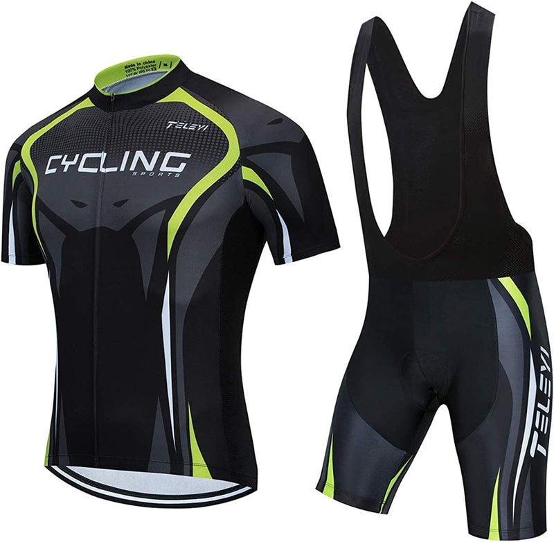 Men'S Cycling Jersey Sets Summer Short Sleeve Biking Jersey Top Bike Shorts Bottom MTB Cycling Clothing Sporting Goods > Outdoor Recreation > Cycling > Cycling Apparel & Accessories JCRD 18 Chest42.5-44.9"=Tag XXL 