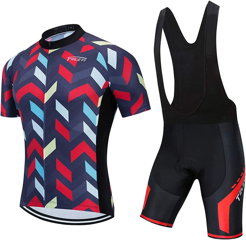 Men'S Cycling Jersey Sets Summer Short Sleeve Biking Jersey Top Bike Shorts Bottom MTB Cycling Clothing Sporting Goods > Outdoor Recreation > Cycling > Cycling Apparel & Accessories JCRD 3 Chest40.2-42.5"=Tag XL 