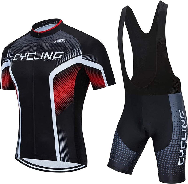 Men'S Cycling Jersey Sets Summer Short Sleeve Biking Jersey Top Bike Shorts Bottom MTB Cycling Clothing Sporting Goods > Outdoor Recreation > Cycling > Cycling Apparel & Accessories JCRD 12 Chest42.5-44.9"=Tag XXL 