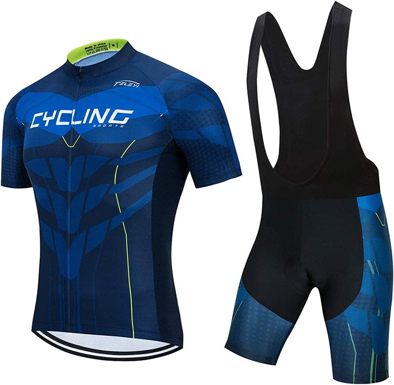 Men'S Cycling Jersey Sets Summer Short Sleeve Biking Jersey Top Bike Shorts Bottom MTB Cycling Clothing Sporting Goods > Outdoor Recreation > Cycling > Cycling Apparel & Accessories JCRD 15 Chest37.8-40.2"=Tag L 