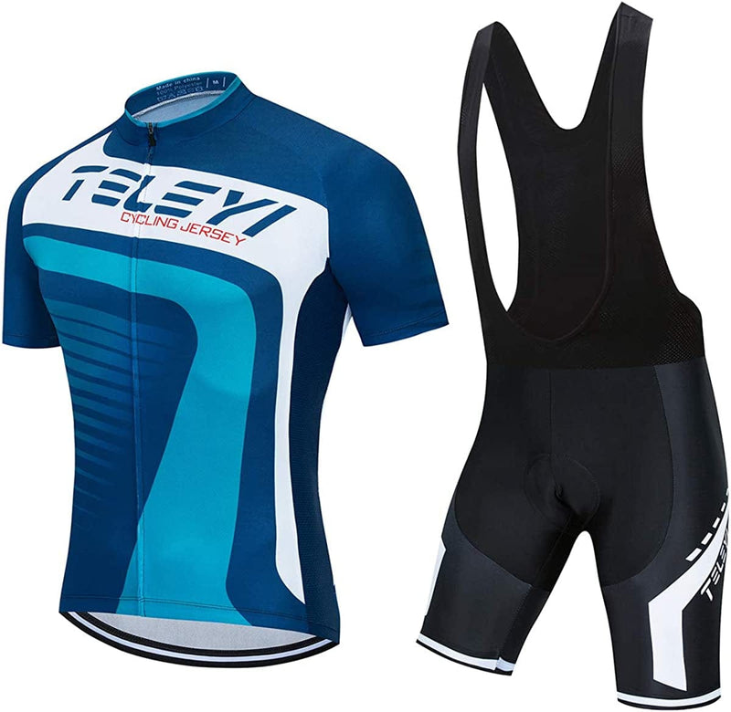 Men'S Cycling Jersey Sets Summer Short Sleeve Biking Jersey Top Bike Shorts Bottom MTB Cycling Clothing Sporting Goods > Outdoor Recreation > Cycling > Cycling Apparel & Accessories JCRD 7 Chest40.2-42.5"=Tag XL 