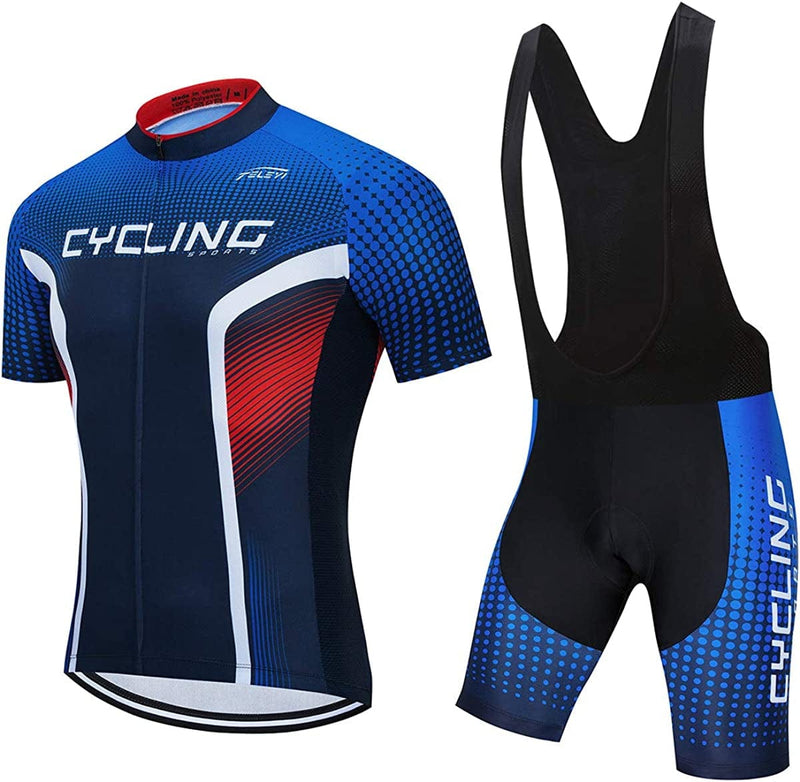 Men'S Cycling Jersey Sets Summer Short Sleeve Biking Jersey Top Bike Shorts Bottom MTB Cycling Clothing Sporting Goods > Outdoor Recreation > Cycling > Cycling Apparel & Accessories JCRD 13 Chest40.2-42.5"=Tag XL 