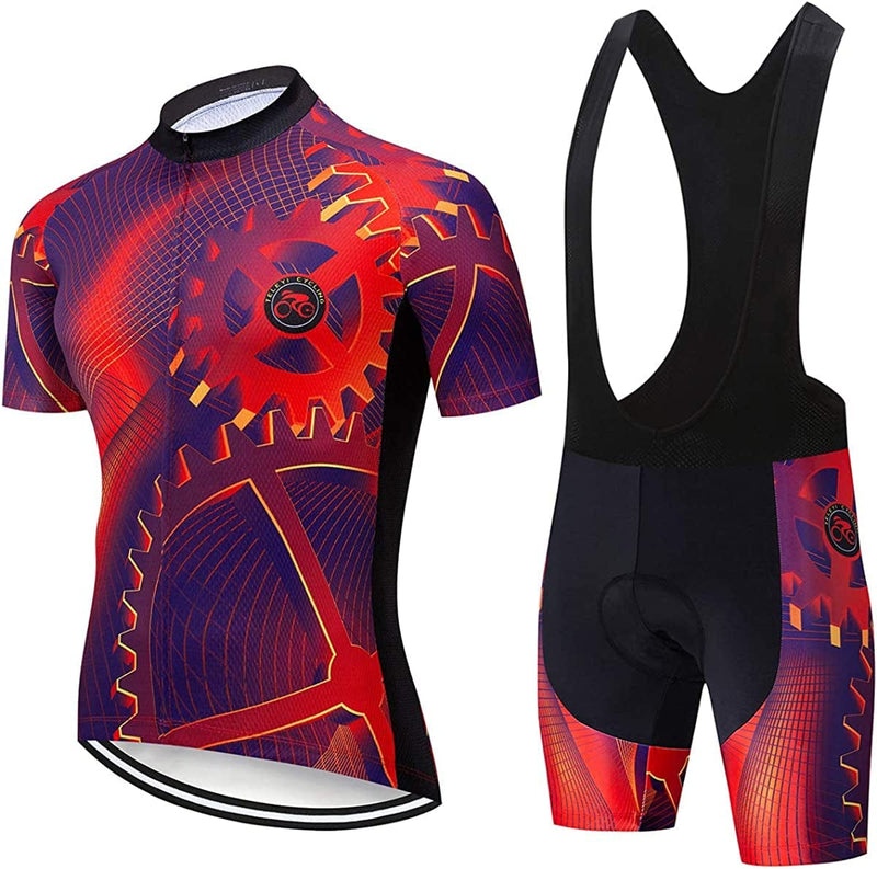 Men'S Cycling Jersey Sets Summer Short Sleeve Biking Jersey Top Bike Shorts Bottom MTB Cycling Clothing Sporting Goods > Outdoor Recreation > Cycling > Cycling Apparel & Accessories JCRD 30 Chest37.8-40.2"=Tag L 