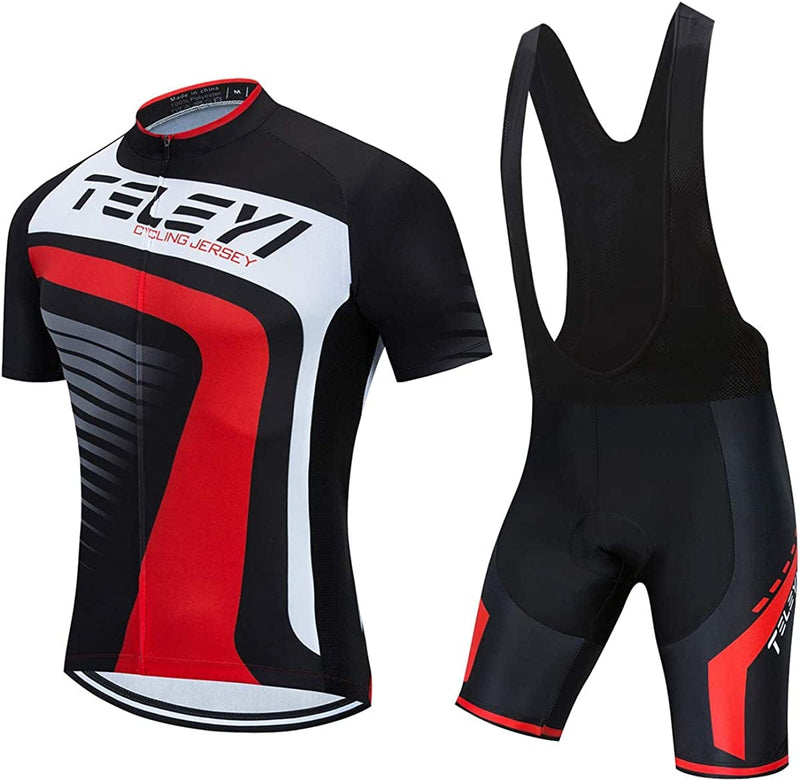Men'S Cycling Jersey Sets Summer Short Sleeve Biking Jersey Top Bike Shorts Bottom MTB Cycling Clothing Sporting Goods > Outdoor Recreation > Cycling > Cycling Apparel & Accessories JCRD 6 Chest40.2-42.5"=Tag XL 