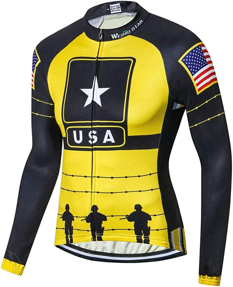 Men'S Long Sleeve Cycling Jersey Biking Shirts Breathable Bike Tops Bicycle Sporting Goods > Outdoor Recreation > Cycling > Cycling Apparel & Accessories Weimomonkey 1 Usa Yellow Tag S(For Your Chest 33-35.4"） 