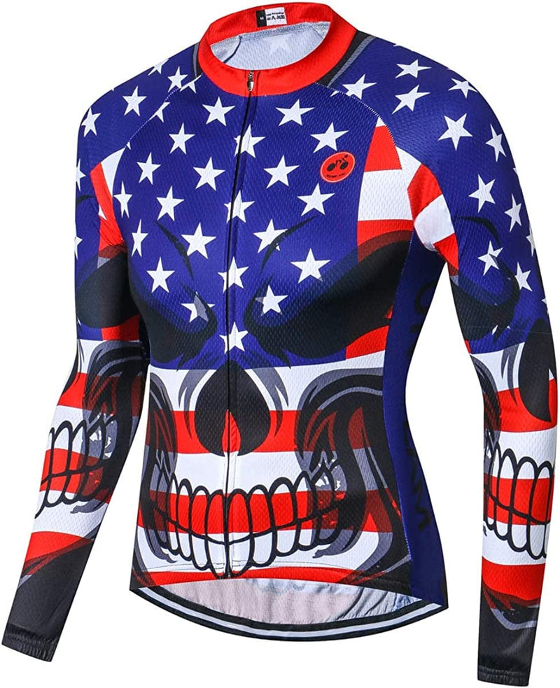Men'S Long Sleeve Cycling Jersey Biking Shirts Breathable Bike Tops Bicycle Sporting Goods > Outdoor Recreation > Cycling > Cycling Apparel & Accessories Weimomonkey Skull Blue Tag XXXL(For Your Chest 45.6-48"） 