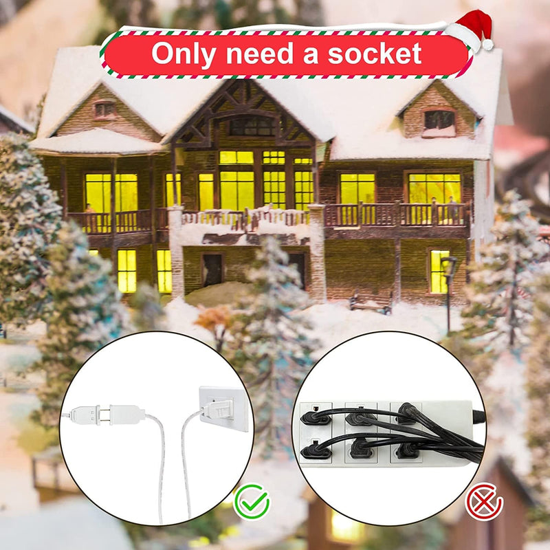 Meonum Accessory Cord with Two LED Bulbs, Blow Mold Christmas Craft Light with Outlet and Plug, Spare Fuse C7 Bulb Christmas Village Accessories White Indoor String Lights (3 Pack)