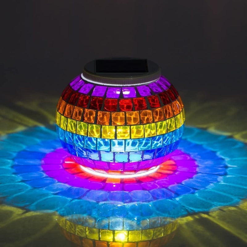 Merrynine Solar Powered Mosaic Glass, Solar Table Lamp Color Changing Glass LED Rechargeable Solar Night Lamp Waterproof Solar Outdoor Lights for Home,Yard, Patio, Party Decorations (Grilles-Rainbow) Home & Garden > Lighting > Lamps MerryNine   