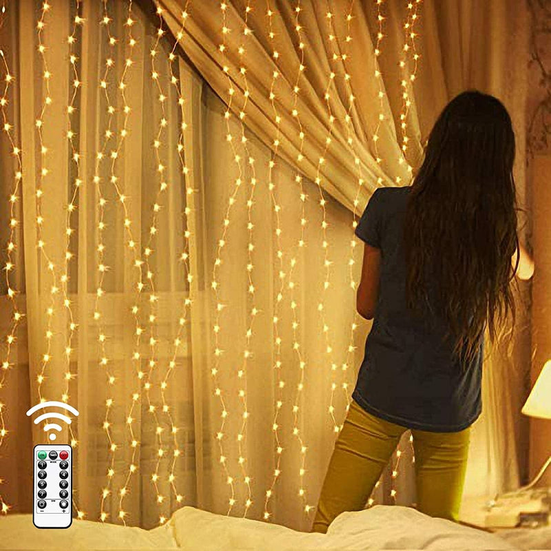 Mesha 300LED Curtain Lights for Bedroom , 9.8 X 9.8Ft Warm White String Lights Indoor, 8 Modes Fairy Lights with Remote,Usb Twinkle Lights for Bedroom,Outdoor Party Lights Indoor for Wedding,Christmas Home & Garden > Lighting > Light Ropes & Strings MESHA warm-300 led  