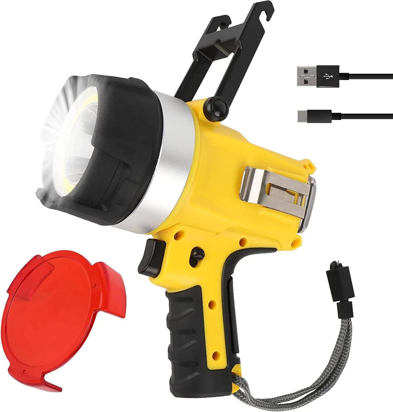 MESSICRAFT LED Spotlight Rechargeable，Handheld Spotlight with COB Work Light, Flashlight Hunting Lamp ,USB Fast Charge，Ip67 Waterproof Emergency Light with Red Filter for Outdoor Camping Home & Garden > Lighting > Flood & Spot Lights MESSICRAFT   