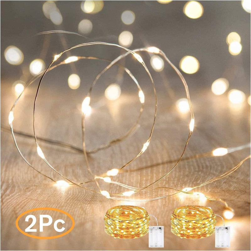 Metaku Fairy Lights Battery Operated 10Ft/3M 30 LED String Lights Twinkle Christmas Lights Indoor Decorative Mini Lights for Home Bedroom Garden Wedding Party Festival Decorations Home & Garden > Lighting > Light Ropes & Strings Metaku Warm White 2Pc 33 Ft 