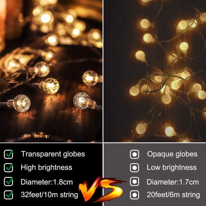Metaku Globe String Lights Fairy Lights Battery Operated 33Ft 80LED String Lights with Remote Waterproof Indoor Outdoor Hanging Lights Decorative Christmas Lights for Home Party Patio Garden Wedding Home & Garden > Lighting > Light Ropes & Strings Metaku   