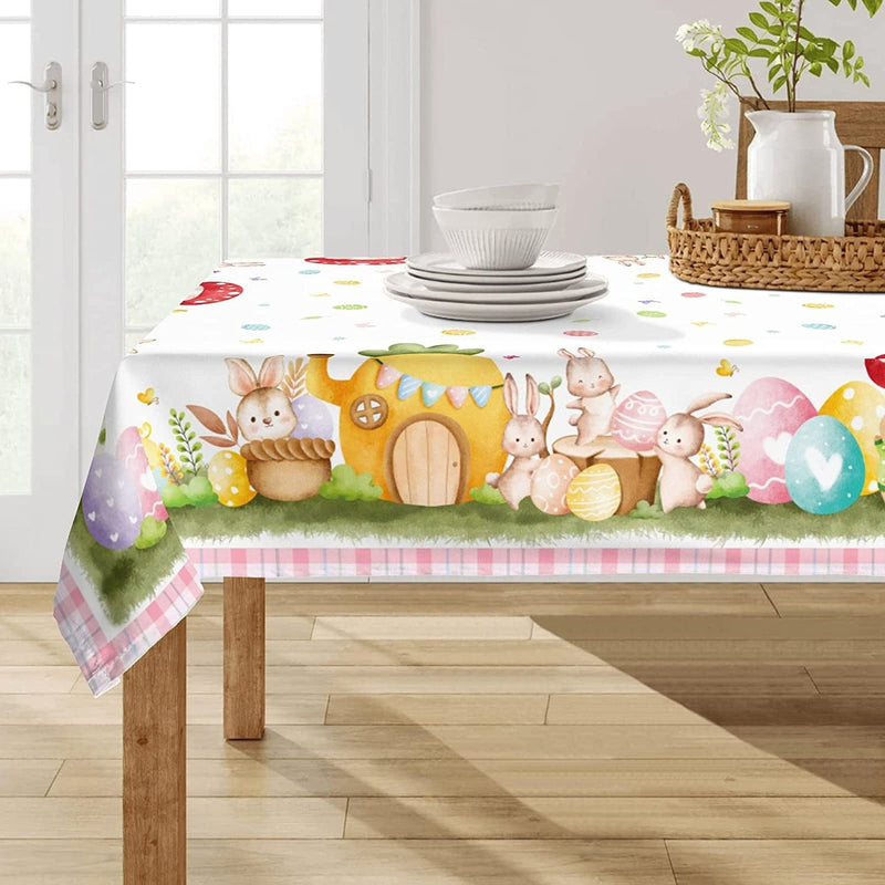 MEYAOHUIH Easter Tablecloth Rectangle 60 X 84 Inch - Easter Table Decorations Tablecloths, Pink Buffalo Plaid Bunny Eggs Table Cloths for Party Home Kitchen Dining Decor Home & Garden > Decor > Seasonal & Holiday Decorations MEYAOHUIH   