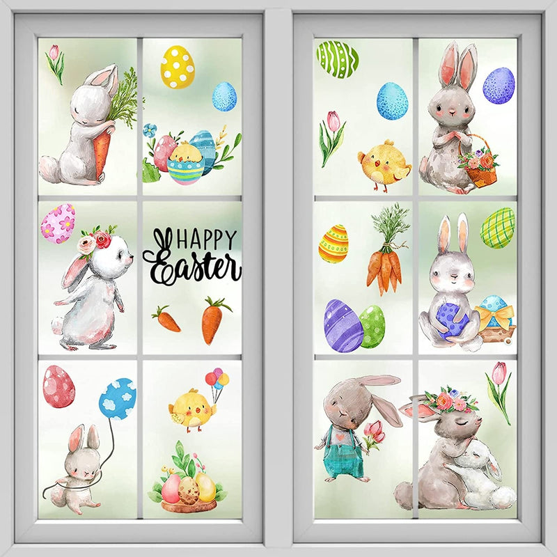 Mfault Christ Is Risen Easter Religious Window Clings 9 Sheets, Christian Nativity Jesus Resurrection Wall Glass Stickers Decal Decorations, Angels Cross Faith Sheep Lily Holiday Home Kitchen Decor Home & Garden > Decor > Seasonal & Holiday Decorations Mfault Bunny  