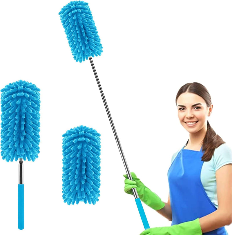 Microfiber Dusters for Cleaning Hand Washable Feather Duster, Extendable Pole, Detachable Cleaning Supplies with 2Pcs Replaceable Microfiber Head, Household Cleaning for Window, Office, Car, Orange Home & Garden > Household Supplies > Household Cleaning Supplies YVYV Blue  