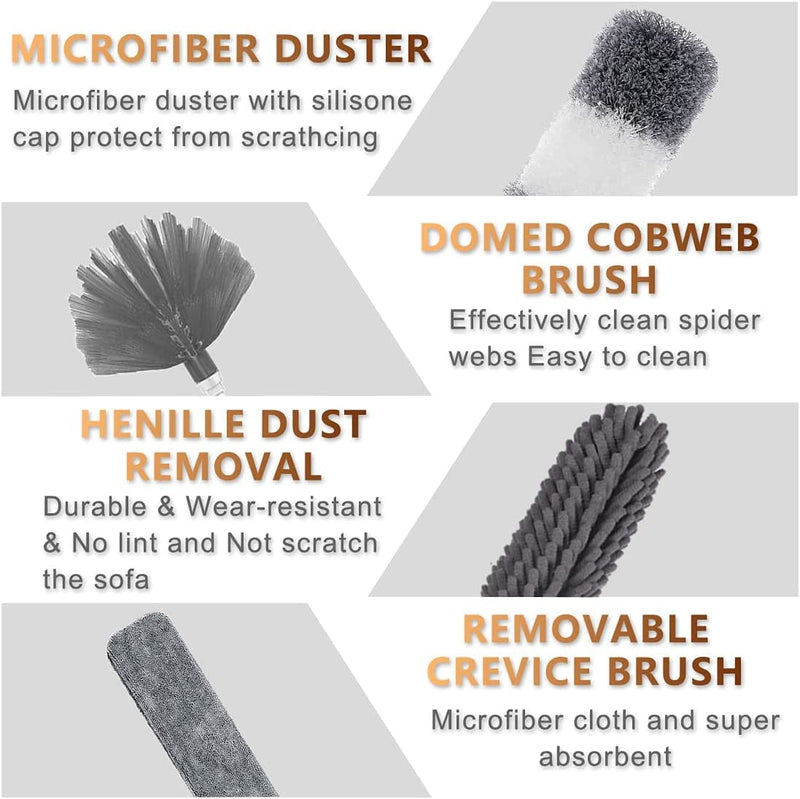 Microfiber Feather Duster, 5PCS Cobweb Duster Cleaning Kit with 100 Inches Extension Pole(Stainless Steel), Bendable Telescopic Dusters for Cleaning High Ceiling Fan, Blinds, Furniture & Cars (Gray) Home & Garden > Household Supplies > Household Cleaning Supplies Kelursien   