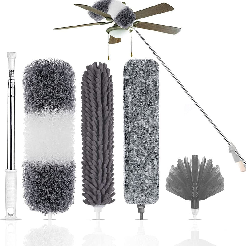 Microfiber Feather Duster, 5PCS Cobweb Duster Cleaning Kit with 100 Inches Extension Pole(Stainless Steel), Bendable Telescopic Dusters for Cleaning High Ceiling Fan, Blinds, Furniture & Cars (Gray) Home & Garden > Household Supplies > Household Cleaning Supplies Kelursien Gray  