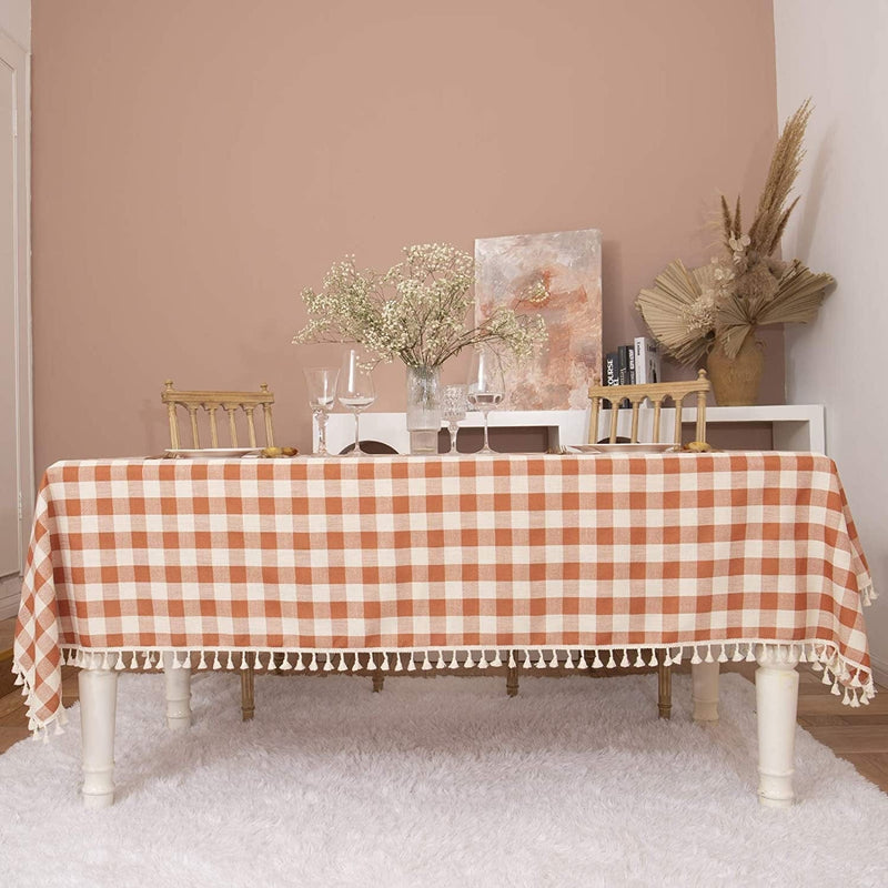 Midsummer Breeze Rustic Gingham Tablecloth, Cotton Buffalo Plaid Table Cloth for Fall Thanksgiving Christmas Kitchen Restaurant Holiday Outdoor Picnic Decoration（Rectangle/Oblong, 55X84,Orange Home & Garden > Decor > Seasonal & Holiday Decorations Midsummer Breeze   