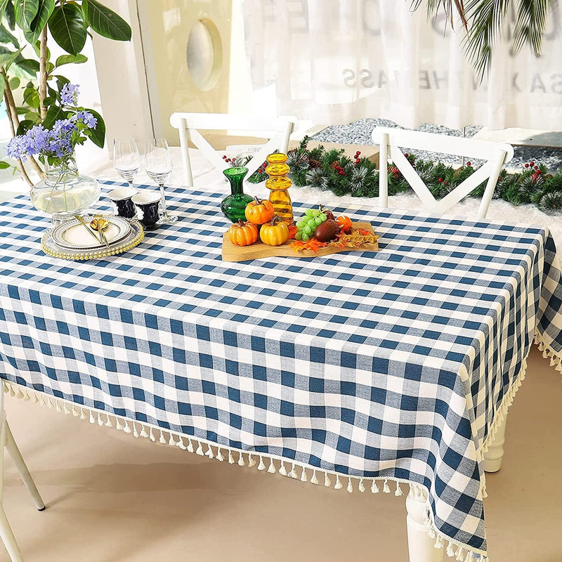 Midsummer Breeze Rustic Gingham Tablecloth, Cotton Buffalo Plaid Table Cloth for Fall Thanksgiving Christmas Kitchen Restaurant Holiday Outdoor Picnic Decoration（Rectangle/Oblong, 55X84,Orange Home & Garden > Decor > Seasonal & Holiday Decorations Midsummer Breeze Navy Square,55"x55"(2-4 seats) 