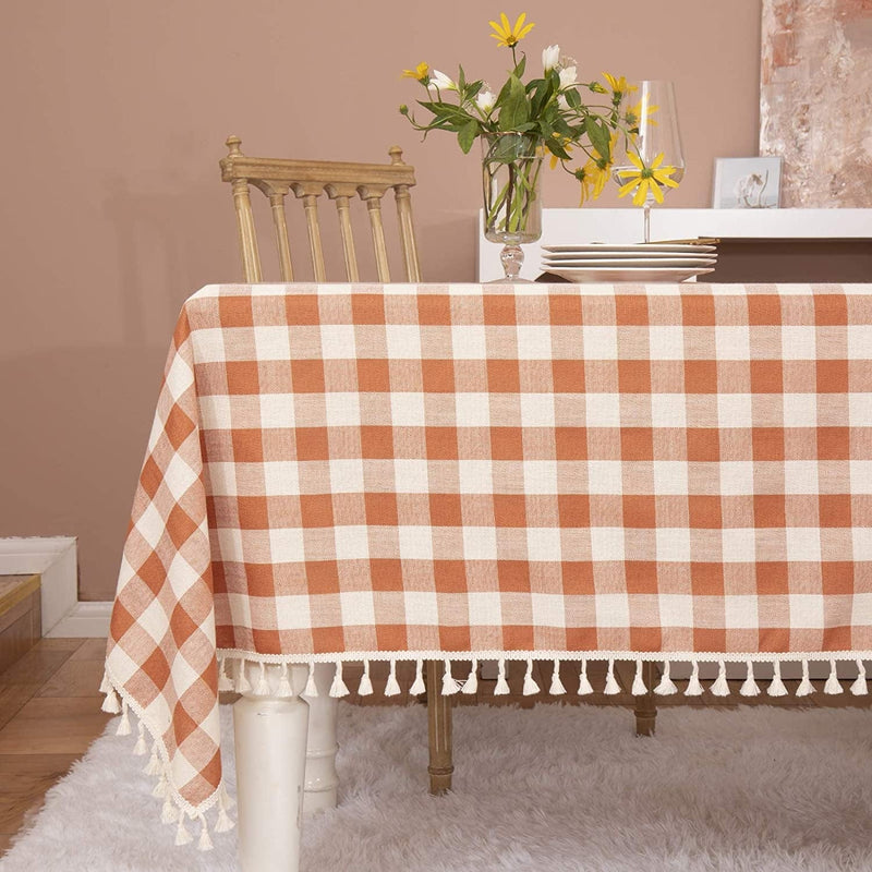 Midsummer Breeze Rustic Gingham Tablecloth, Cotton Buffalo Plaid Table Cloth for Fall Thanksgiving Christmas Kitchen Restaurant Holiday Outdoor Picnic Decoration（Rectangle/Oblong, 55X84,Orange Home & Garden > Decor > Seasonal & Holiday Decorations Midsummer Breeze Orange Rectangle/Oblong,55"x84"(6-8 seats) 