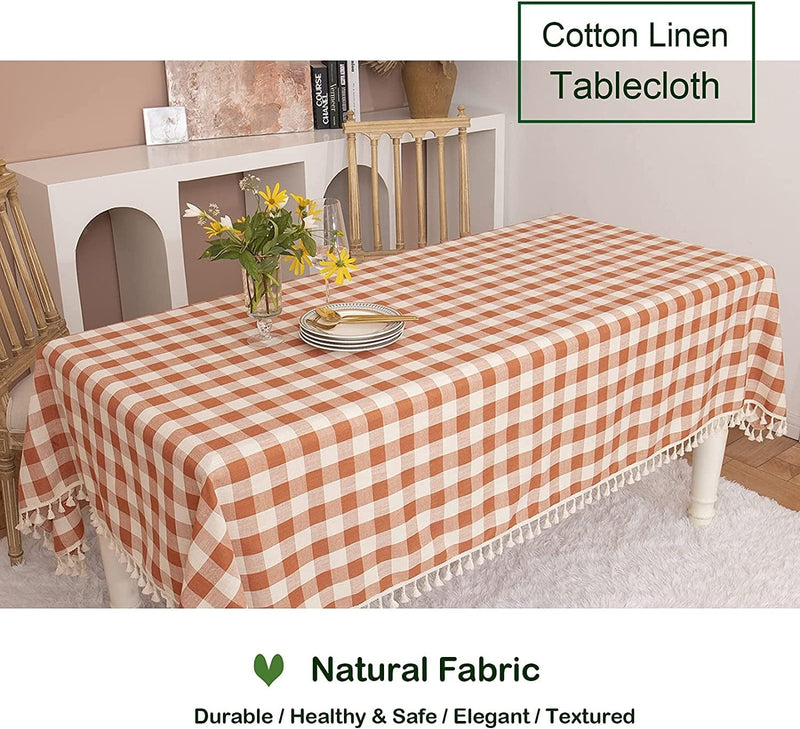 Midsummer Breeze Rustic Gingham Tablecloth, Cotton Buffalo Plaid Table Cloth for Fall Thanksgiving Christmas Kitchen Restaurant Holiday Outdoor Picnic Decoration（Rectangle/Oblong, 55X84,Orange Home & Garden > Decor > Seasonal & Holiday Decorations Midsummer Breeze   